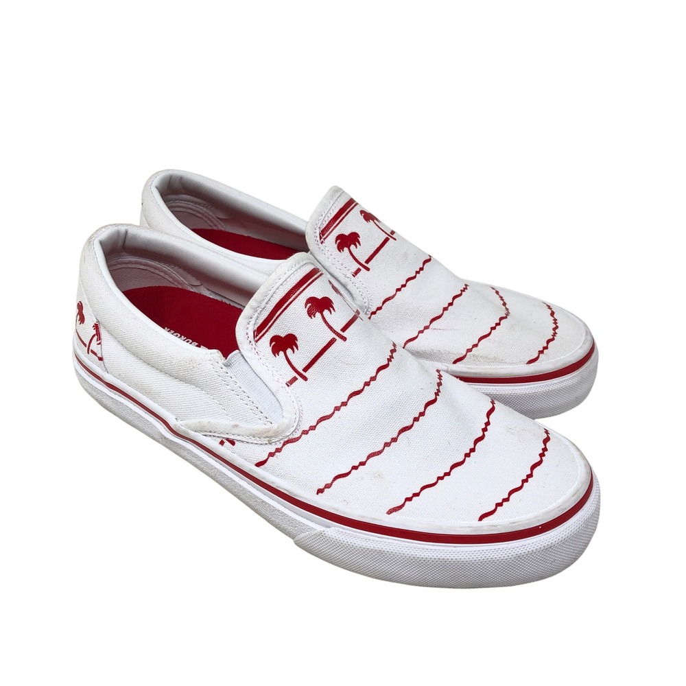 In-N-Out Burger Unisex Size W8.5/M7 Drink Cup Shoes White Red Palm Tree Slip On